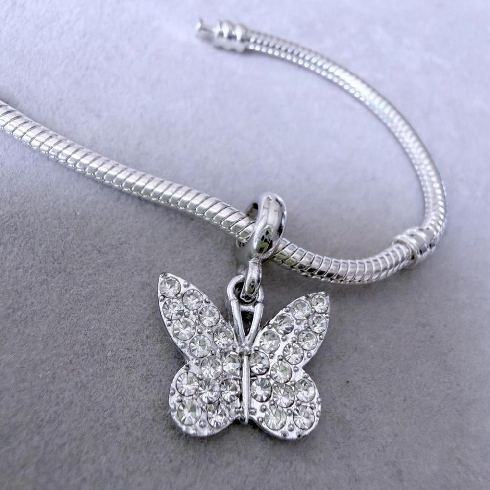 Silver Pave Crystal Butterfly Dangle Charm fits PANDORA - Picture 2 of 6